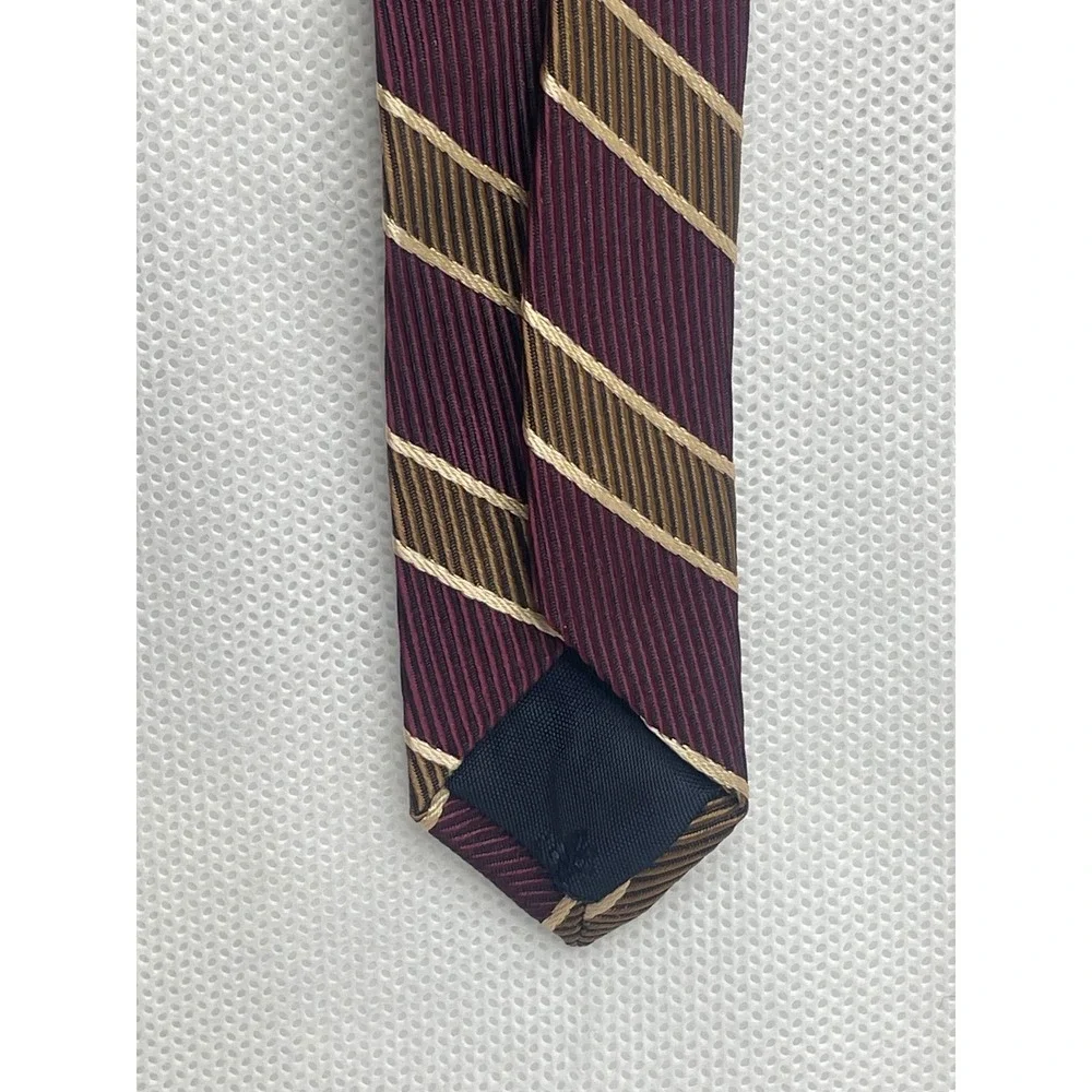 VTG Brooks Bro Basics Collegiate Stripe Necktie Vertical Repp Silk Burgundy Gold
